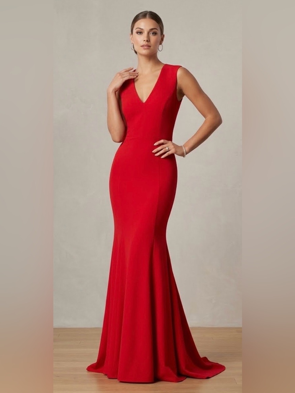 NWT Betsy & Adam Red Sleeveless V-Neck Maxi Gown